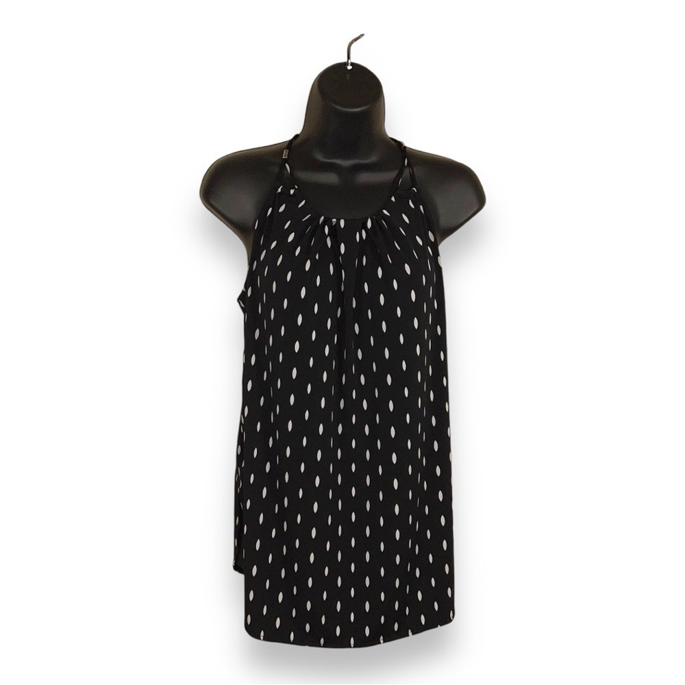 MEDIUM WORTHINGTON BLACK WHITE DOT PRINT SLEEVELESS BLOUSE STRETCH RETRO